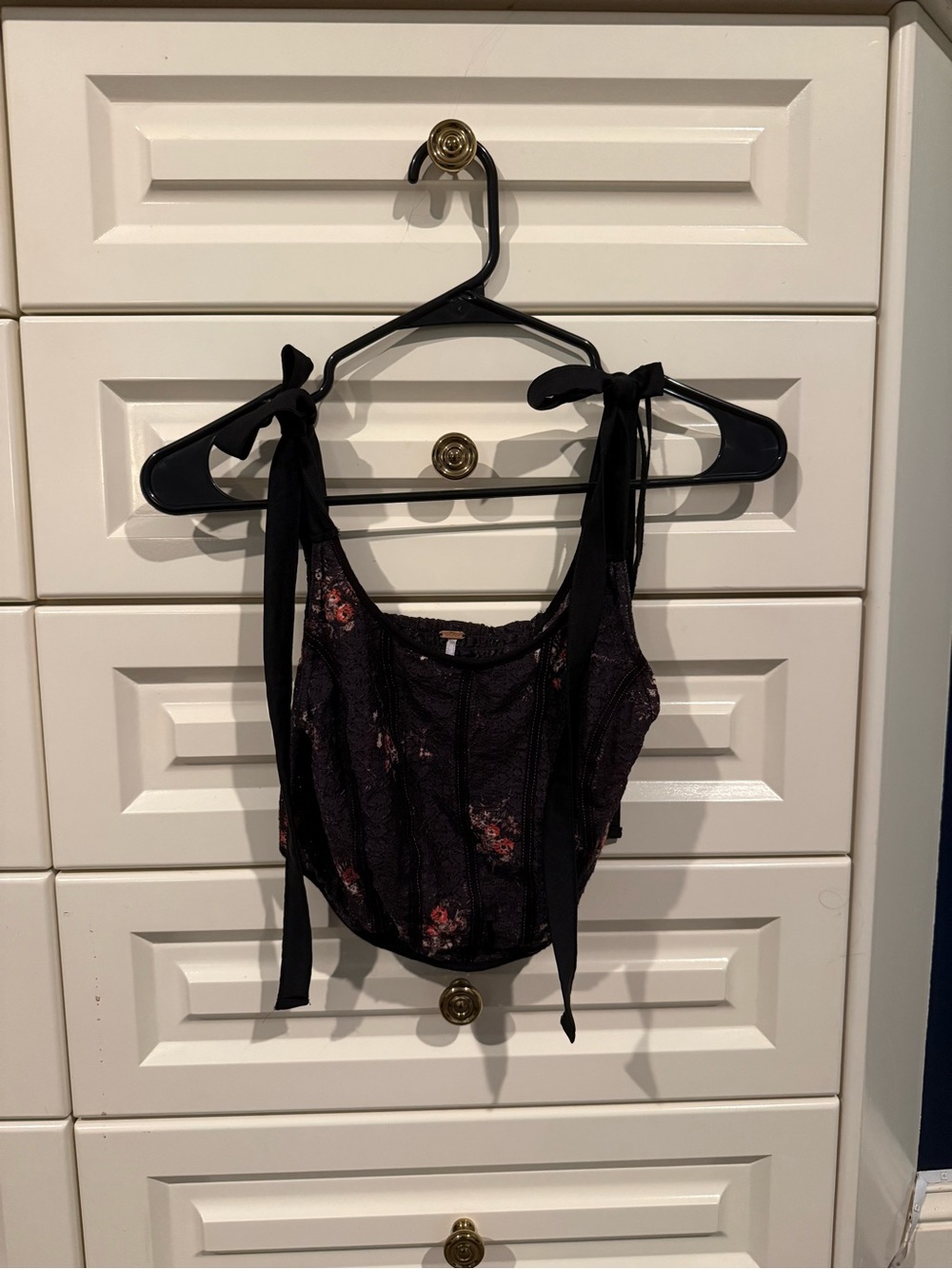 Free People Black Floral Tie-Shoulder Tank